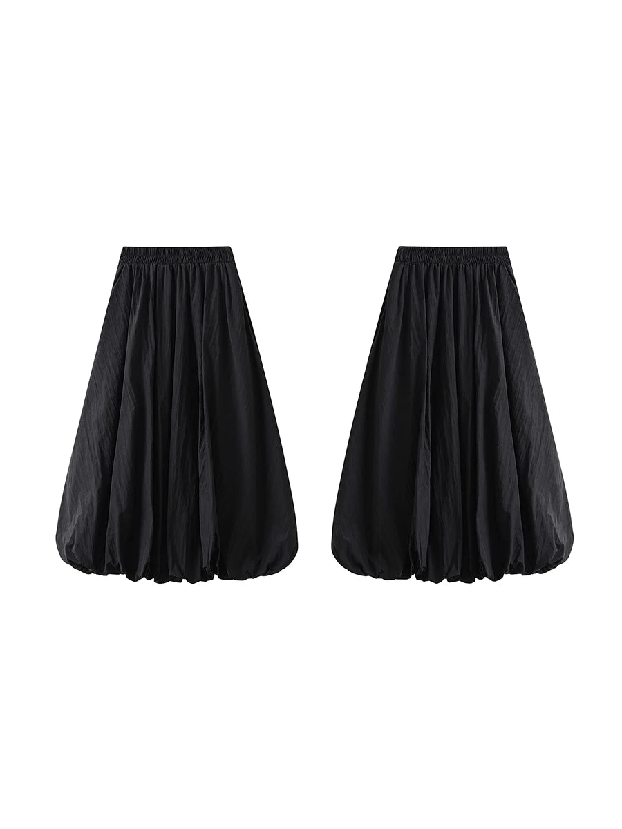 wsevypo Women's Balloon Long Skirts Street Style Solid High Elastic Waist Flowy Loose Cargo Skirts for Grunge Aesthetic Clothes - reetell