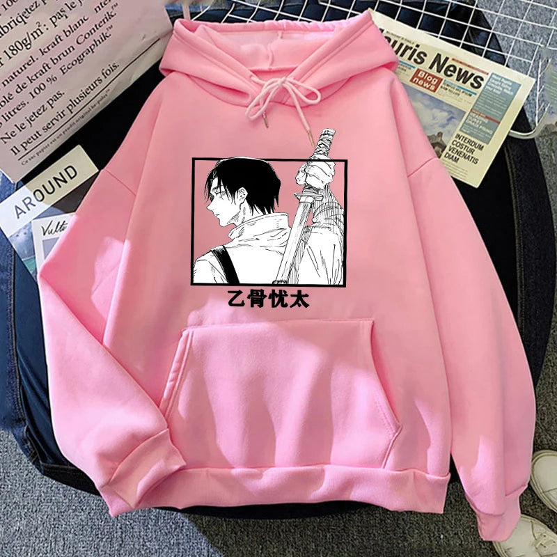 Autumn Winter Casual Anime Okkotsu Yuta Print Hoodies Solid Color Long Sleeve Hooded Pullovers Sweatshirts - reetell