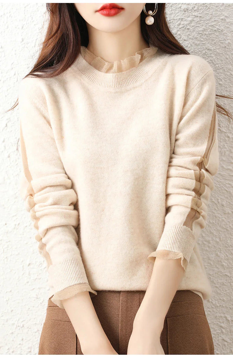 Lace collar Cashmere Elegant Women Sweater Knitted  Pullovers  Loose Soft Female Knitwear Jumper - reetell