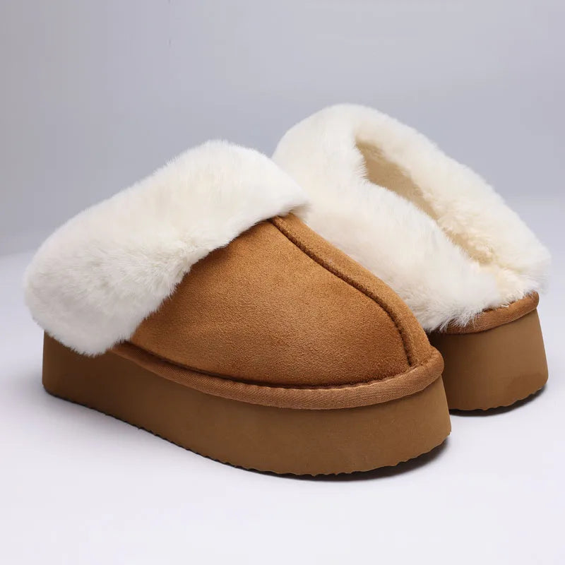 Comwarm Platform Fuzzy Slippers For Women Winter Plush Slippers Warm Furry Slippers Indoor Thick Sole Memory Foam House Slippers - reetell