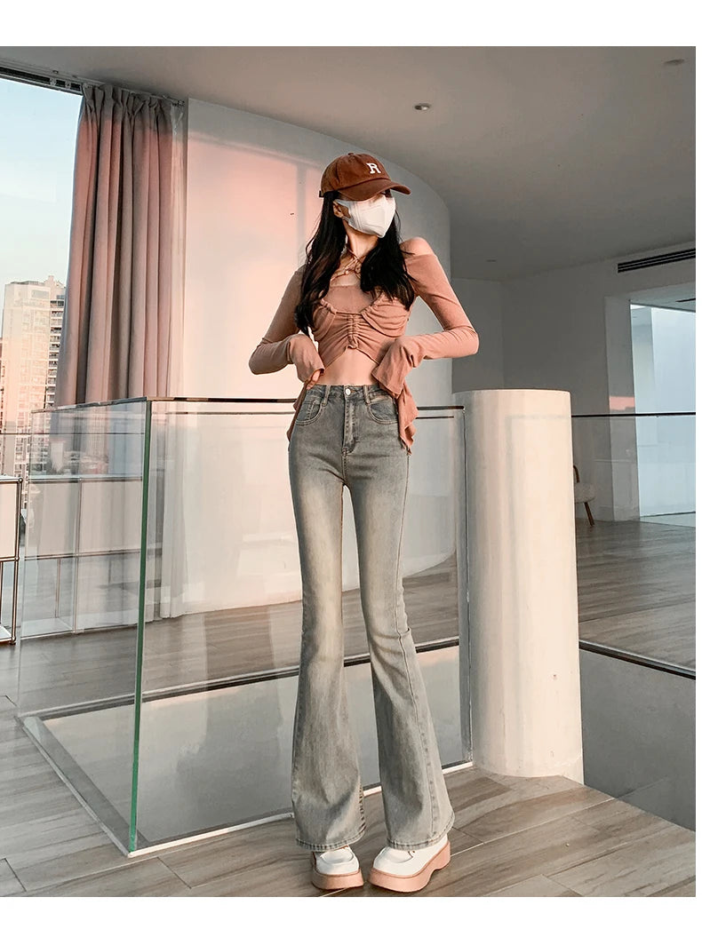 Summer Flared Jeans Women Vintage High Waist Loose Comfortable Jeans Female Pants Elastic Fashion Boyfriend Style Denim Trousers - reetell