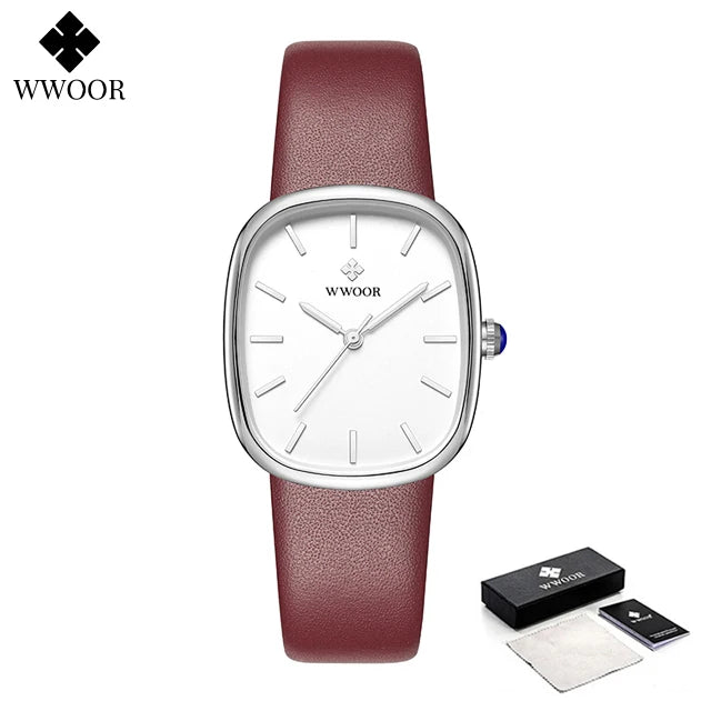 WWOOR 2024 Women Watch Fashion Leather Quartz Bracelet Watch Top Brand Luxury Waterproof Ladies Wristwatch Montre Femme Feminino