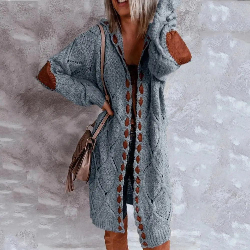 Vintage Cardigan Sweater Women Knitwear Fashion Patchwork Slim Hooded Winter Coat Ethnic Boho Long Cardigans - reetell