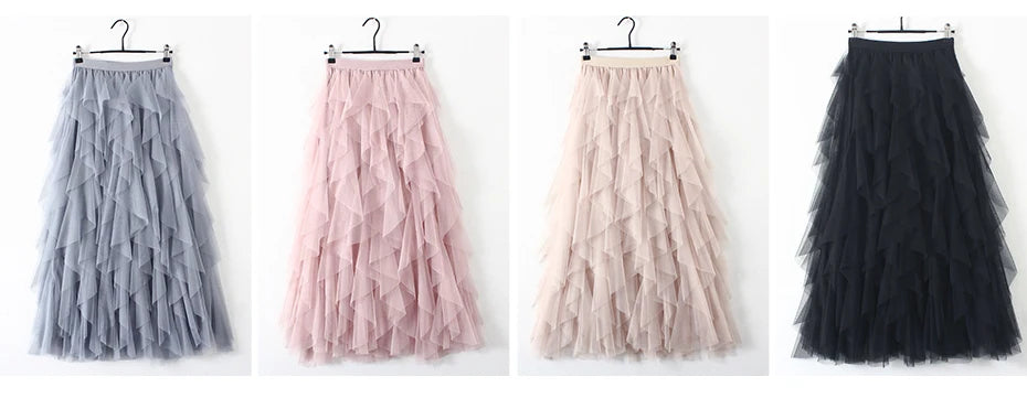 Tutu Tulle Long Maxi Skirt Women Fashion 2022 Korean Cute Pink High Waist Pleated Skirt Mesh Female Lady Aesthetic Faldas - reetell