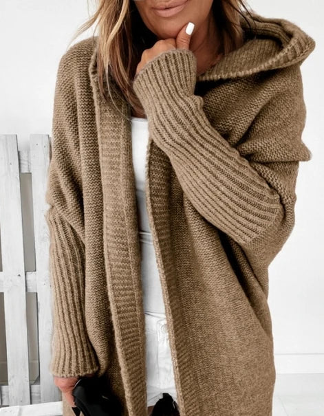 Cardigan for Women Autumn Fashion Solid Color Long Sleeved Temperament Commuting Loose Knit Open Front Hooded Sweater Cardigan - reetell