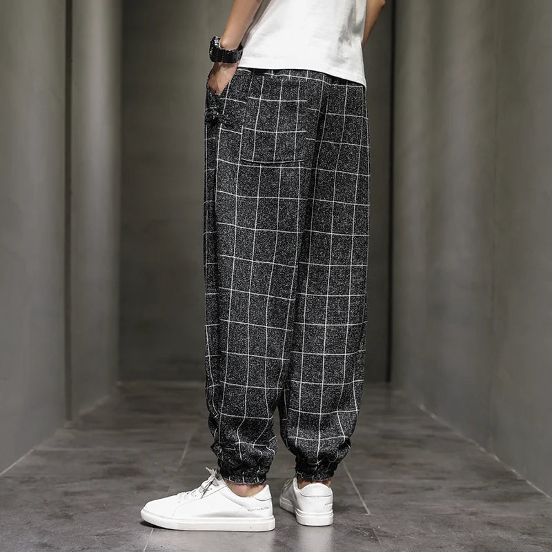 Cotton Linen Pants for Men New Trend Disc Buckle Hallen Pants Man Spring Summer Comfortable Breathable Casual Pants