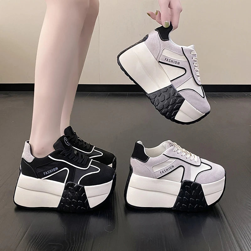 2023 Women Platform Sneakers New Autumn Breathable Wedges Casual Shoes 9CM High Heels Thick Sole Sneakers Woman Deportivas Mujer - reetell