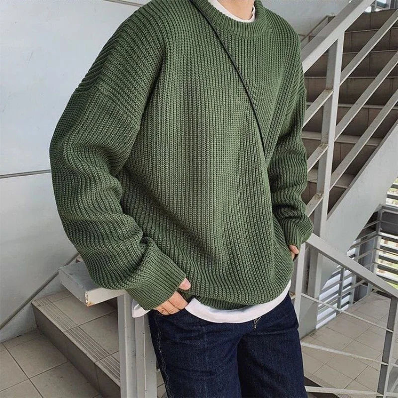 Men's Round Neck Sweater 2023 New Autumn/Winter Knit Loose and Thickened Korean Pullover Men Clothes - reetell