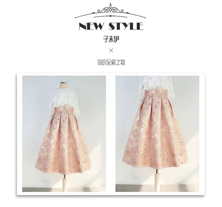 High-End Temperament Jacquard Women Irregular Skirts Elegant Fashion Classic All-match A-line Skirt Korean Vintage Tutu Skirt - reetell