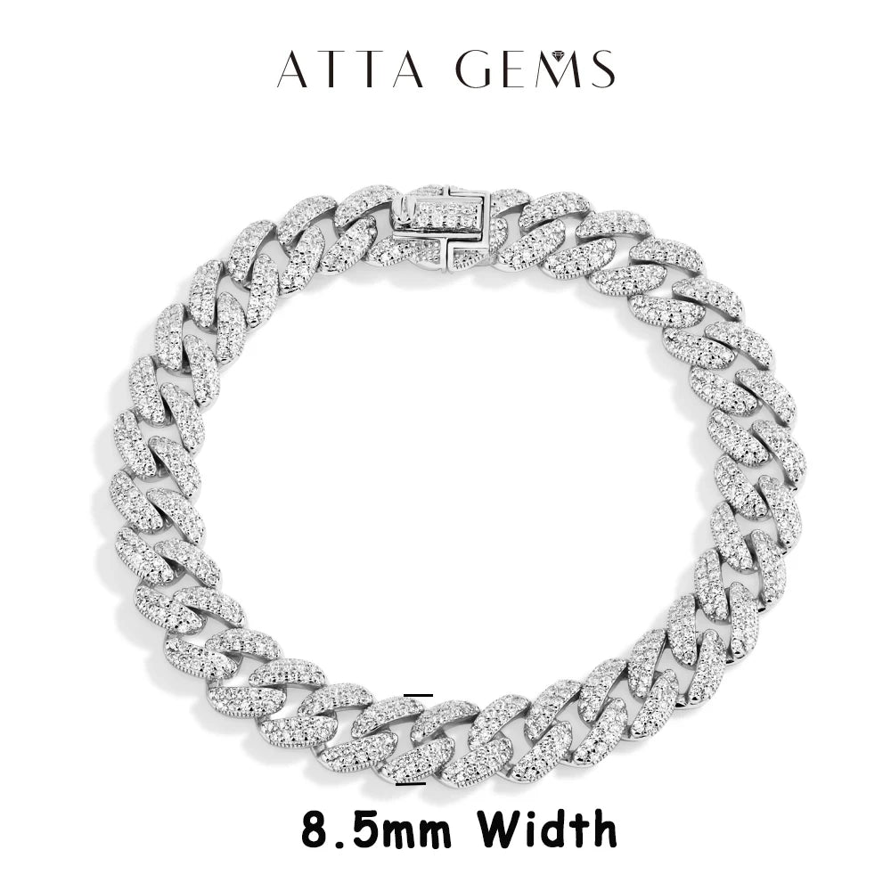 ATTAGEMS DVVS1 Full Moissanite Cuba Chain for Man Women 925 Sterling Silver 18k Gold Plated Hip Hop Tennis Bracelet Fine Jewelry