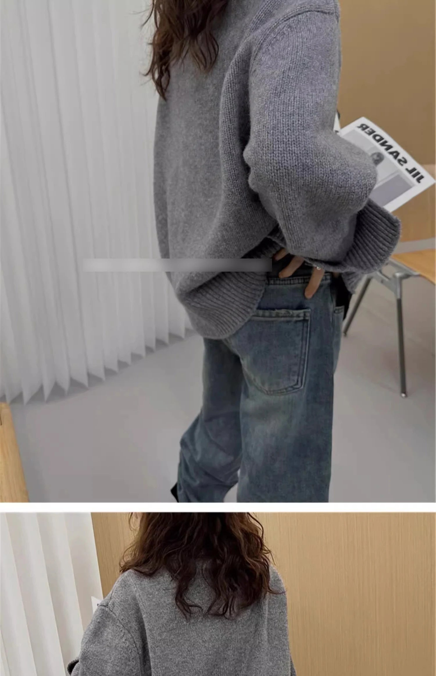 European turtleneck zipper 100% cashmere cardigan women's autumn and winter high-end loose thick wool knit sweater coat - reetell