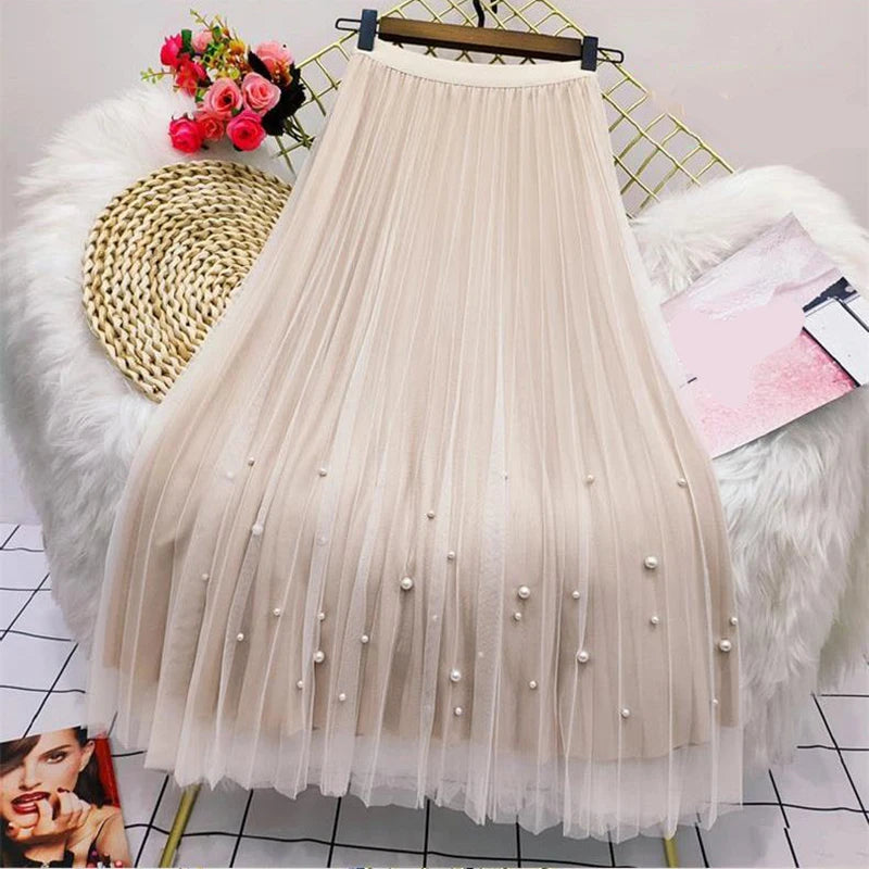 Rimocy Autumn Winter Woolen Skirt Women 2023 Korean Style Thick High Waist Long Skirt Woman A Line Pleated Plaid Skirt Female - reetell