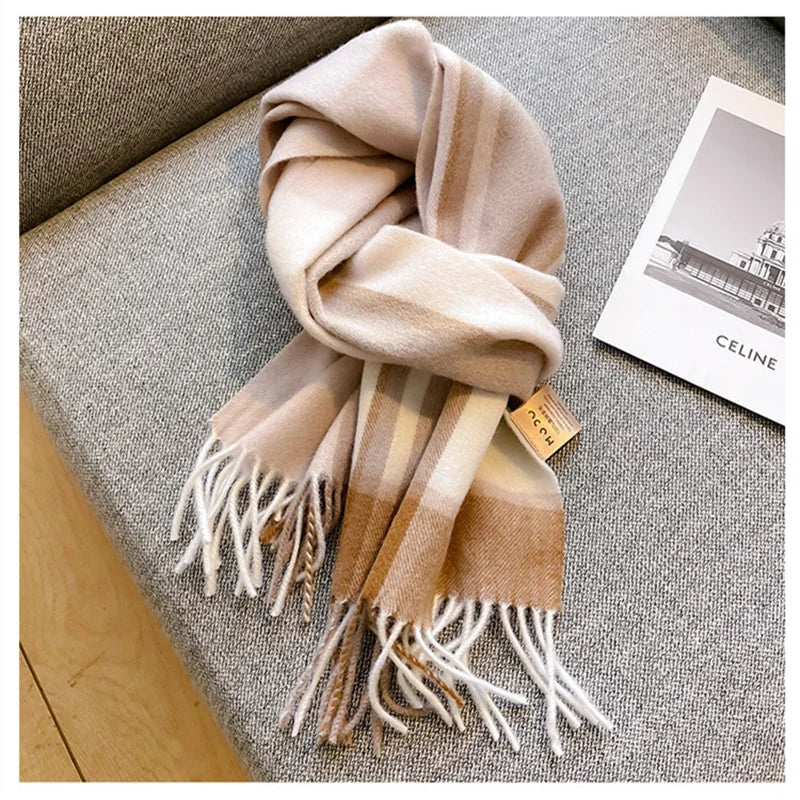 100% Wool Luxury Brands Classic England Style Women Scarf Fashion Stripe Plaid Scarves Tassel Shawls Pashmina Lady Wrap 32*180cm - reetell