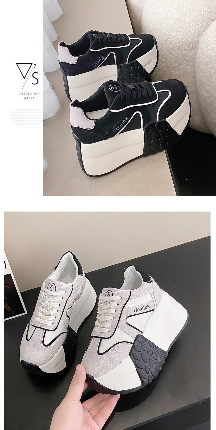 2023 Women Platform Sneakers New Autumn Breathable Wedges Casual Shoes 9CM High Heels Thick Sole Sneakers Woman Deportivas Mujer - reetell