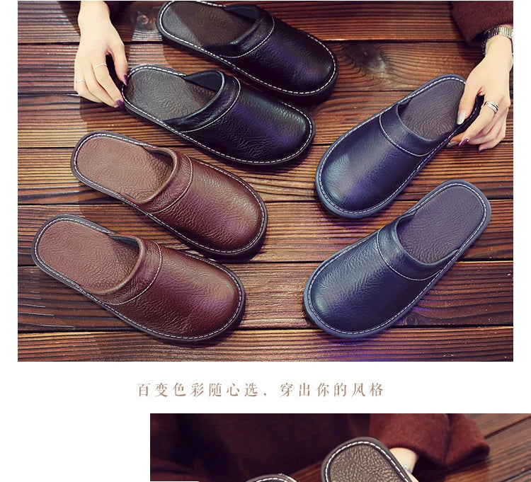 Autumn Winter Indoor Shoes 47 48 Men's Blue Bedroom Slippers Man Concise Slides Faux Fur Mules Leather Home Slipper Flip Fops