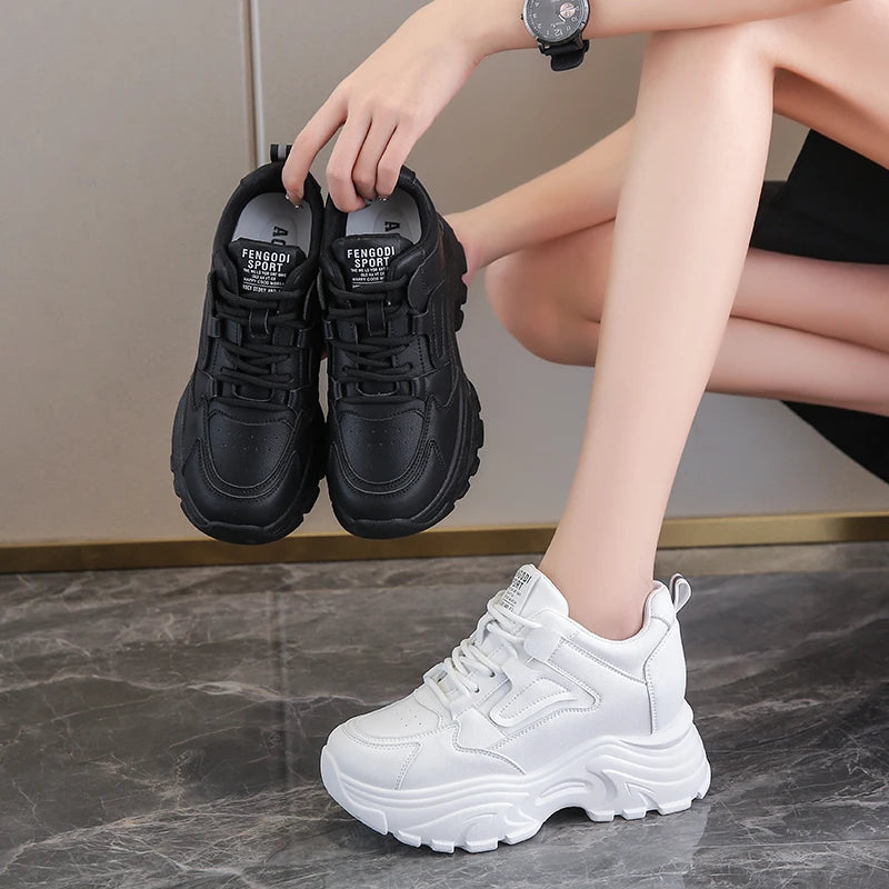 Winter Platform Sneakers for Women 2024 Spring Pu Leather Non-Slip Sports Shoes Ladies Lace-Up Thick Bottom Vulcanized Shoes