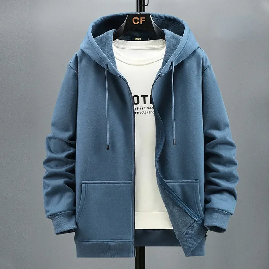 2024 Men Zip Oversized Hoodie Plus Sized Fleece Hood Long Sleeve Top Male Sweatshirt Zipper Loose Baggy Big Size Plus Large 12XL