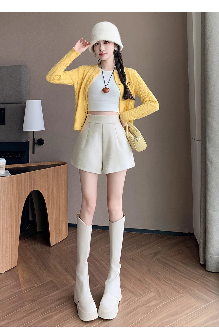 Fashion New Autumn Office Lady Womens Shorts Apricot Black Shorts Women High Waist Short Mujer Shorts for Women D28 - reetell