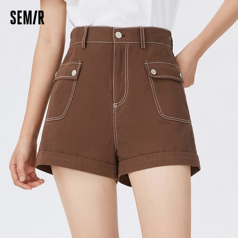 Semir Casual Pants Women Cargo Pants Simple And Handsome 2024 Summer New Pure Cotton A-Line Shorts Versatile - reetell