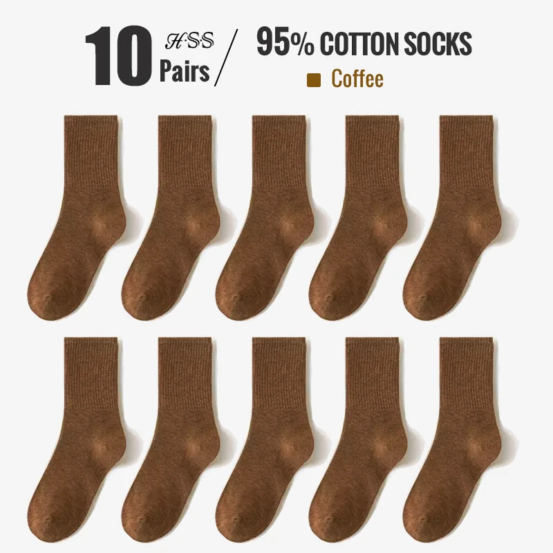 HSS 95% Combed Cotton Socks Men Business Dress Long Socks Casual Solid Color Spring Summer Black White Sock For Male Comfortable