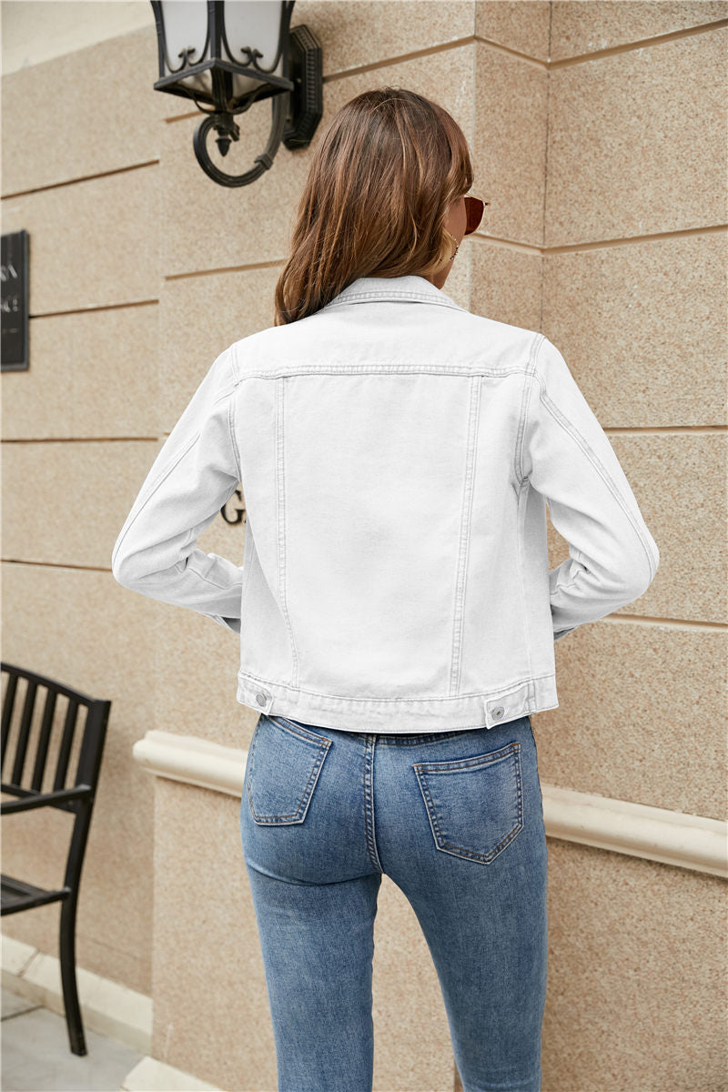 Women's Denim Jackets Fashion Female Casual Long Sleeve Lapel Solid Button Down Chest Pocket Slim Jean Jacket Fall Winter Coat