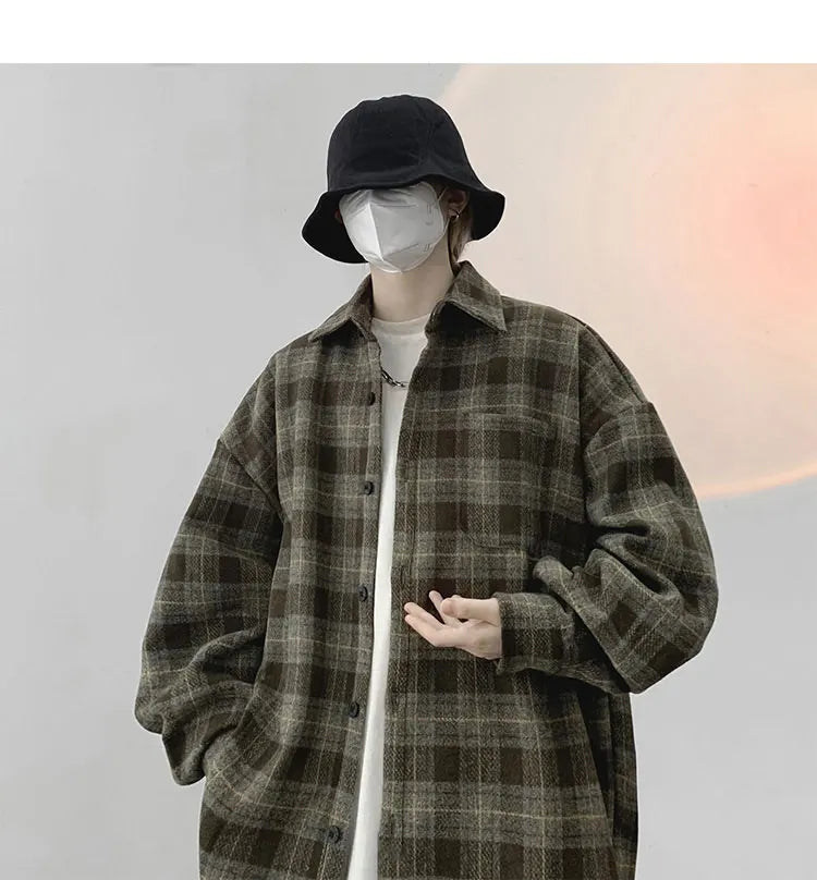 LAPPSTER-Youth  Long Sleeve Winter Y2k Streetwear Fleece Shirts Flannel Harajuku Plaid Shirt Vintage Korean Fashions Clothes