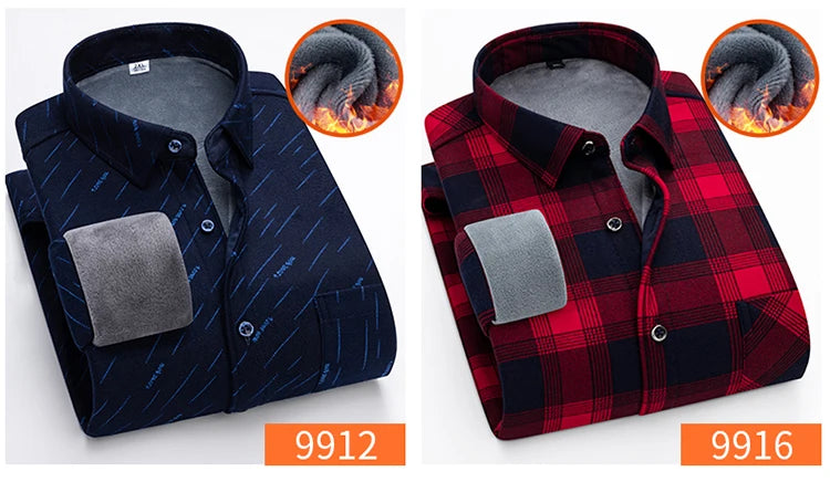 Autumn Winter Thicken Fleece Shirt Men Business Plaid Shirt Long Sleeve Warm Clothes Turn Down Collar Button Up Shirts Classic - reetell