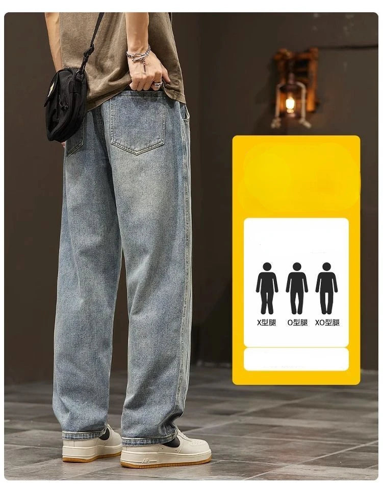 2024 Elastic loose straight jeans men wide legged denim men pants casual trousers Korean style men clothing  jeans pants man - reetell