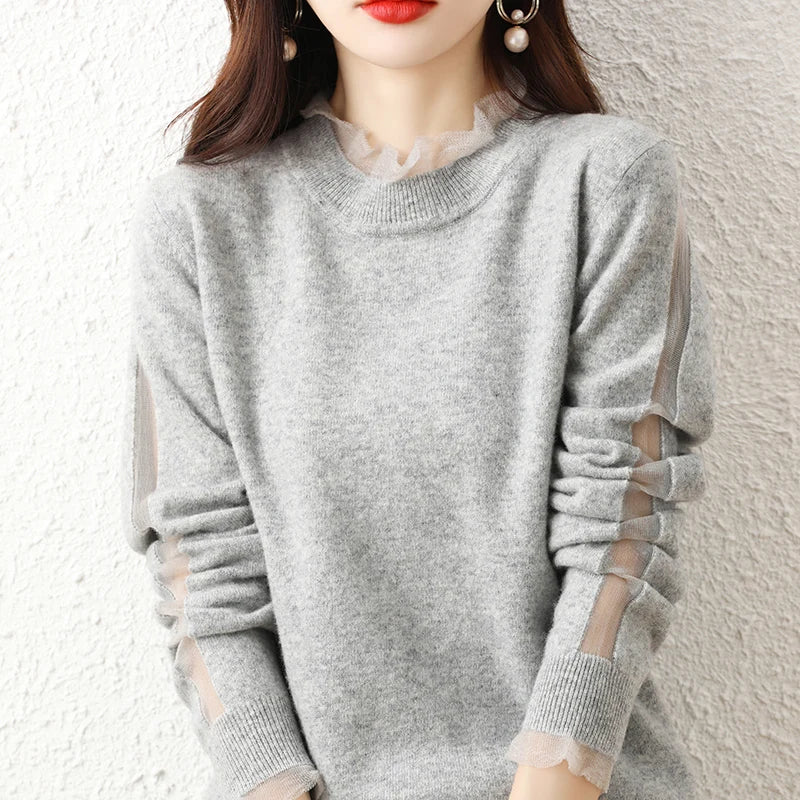 Lace collar Cashmere Elegant Women Sweater Knitted  Pullovers  Loose Soft Female Knitwear Jumper - reetell