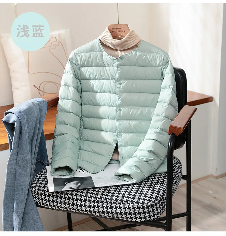 2024 New Arrivals Autumn Winter Warm Women White Duck Down Slim Jackets Female Fashion Ultra Lightweight Packable Puffer Coats - reetell