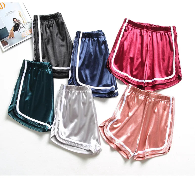 2024 Summer Women Satin Shorts High Waist Female Casual Beach Short Pants Elastic Ladies Fitness Running Sports Yoga Shorts - reetell