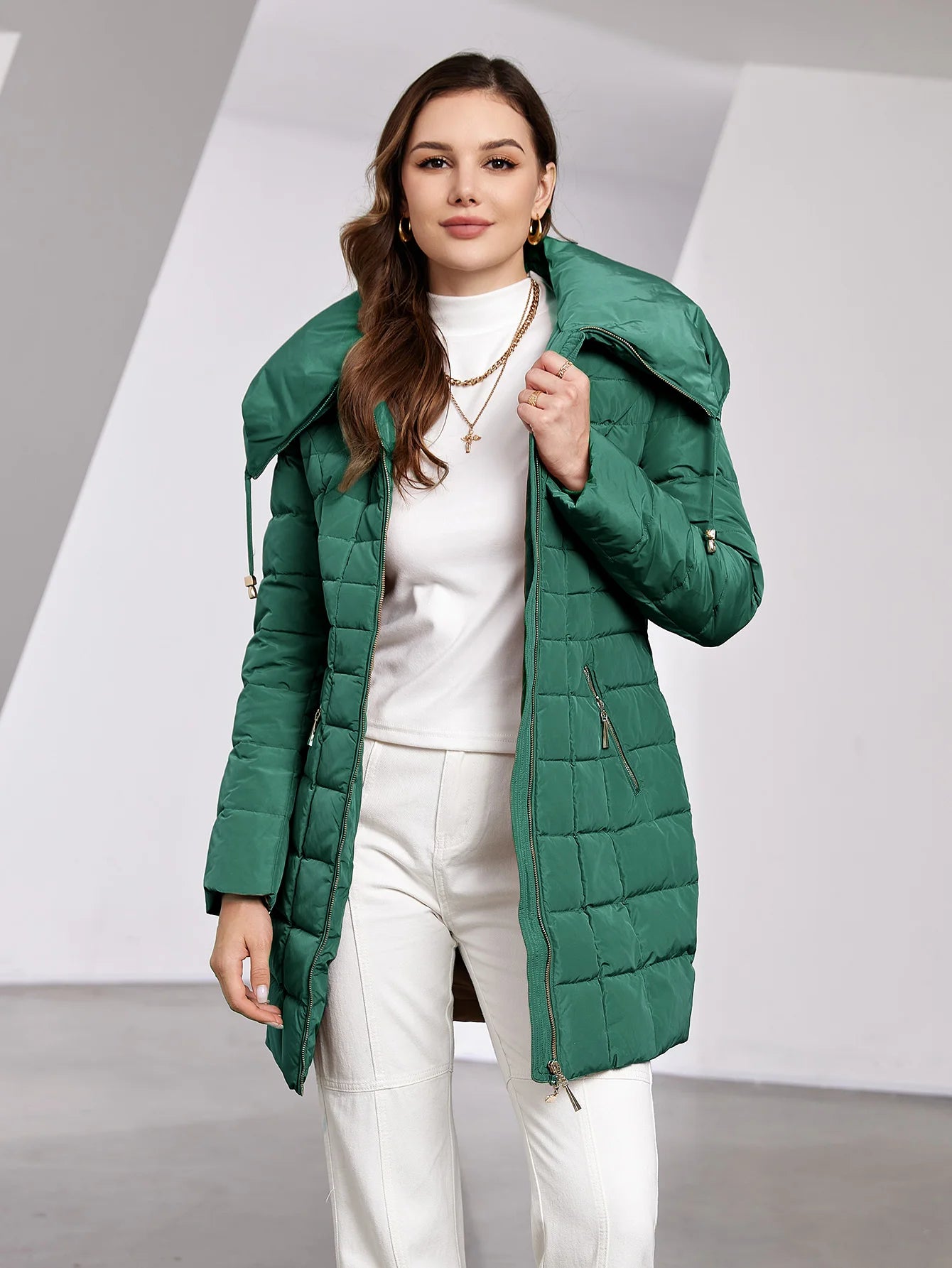 Astrid 2023 New Women's Winter Jacket Hooded Belt Long Parkas Warm Padding Puffer Plaid Quilted Coat Down Jacket Thick Snow Wear