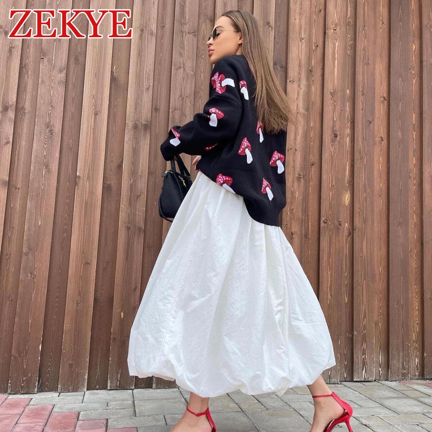 Zekye Mushroom Graphic Cute Black Sweaters Women Winter Loose Long Sleeve Knitwear Casual Basic Outwear Autumn Pullover Elegant - reetell