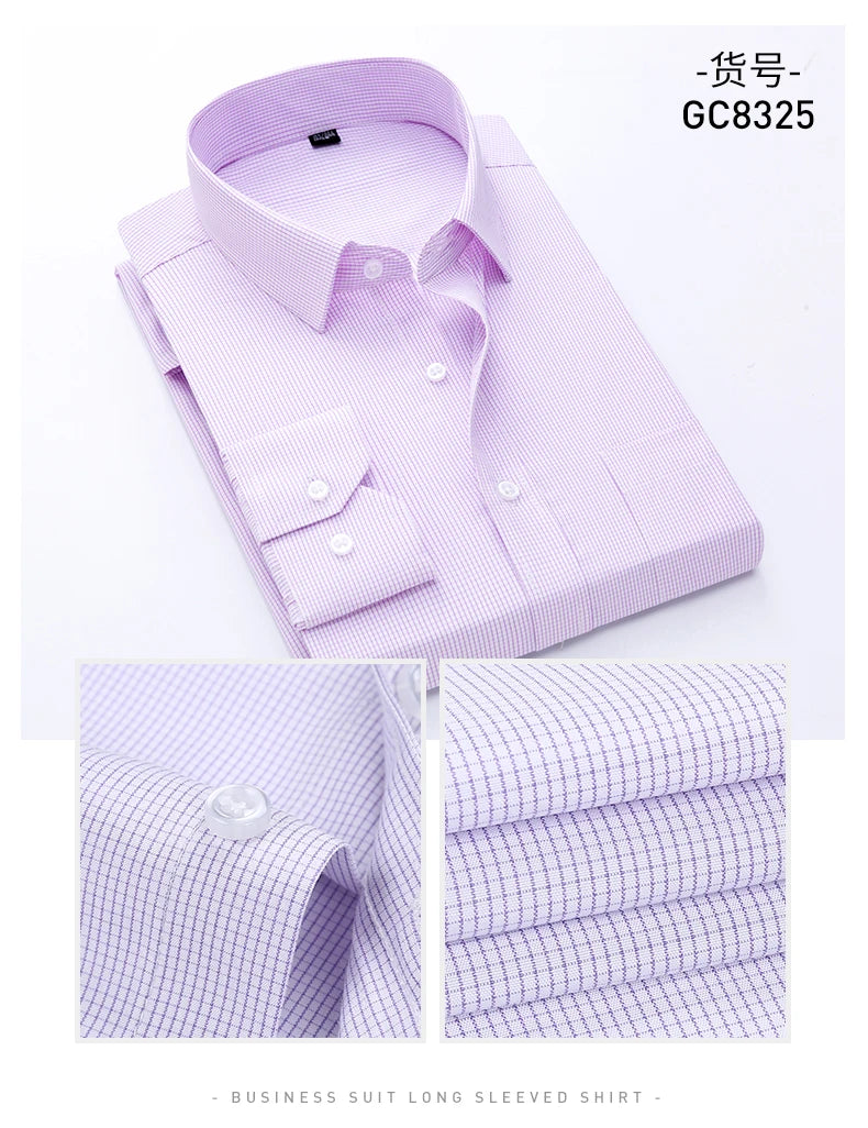 Business Anti-wrinkle Non-ironing Long-sleeved Shirt Men's Formal Plaid Stripe Cotton Classic Workplace Office Tooling