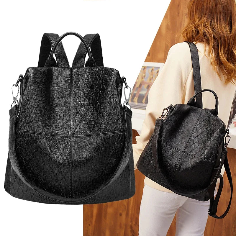 Fashion 2 in 1 Backpack and Shoulder Bag Woman Korea Style Casual PU Leather Soft Anti-theft Design Luxury Travel Schoolbags New - reetell