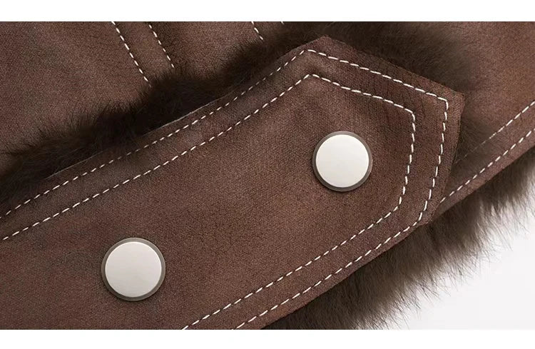 2024 Winter Short Style Fur Women Sheepskin Jacket Tanned Suede Luxury With 100%Natural Rabbit Lining Luxury Fashion Fur Coat - reetell