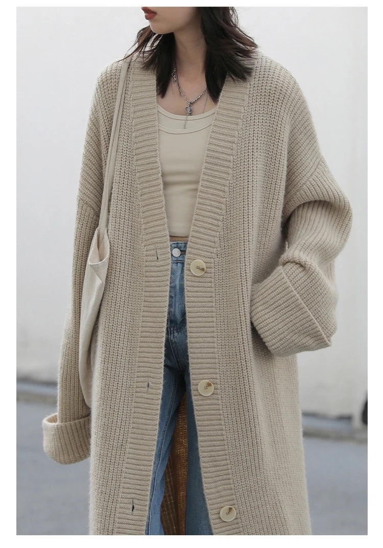 CHIC VEN Fashion Women Cardigan Solid Single Breasted New Loose Long Casual Knitted Sweater Female Jumpers Spring Autumn 2024 - reetell