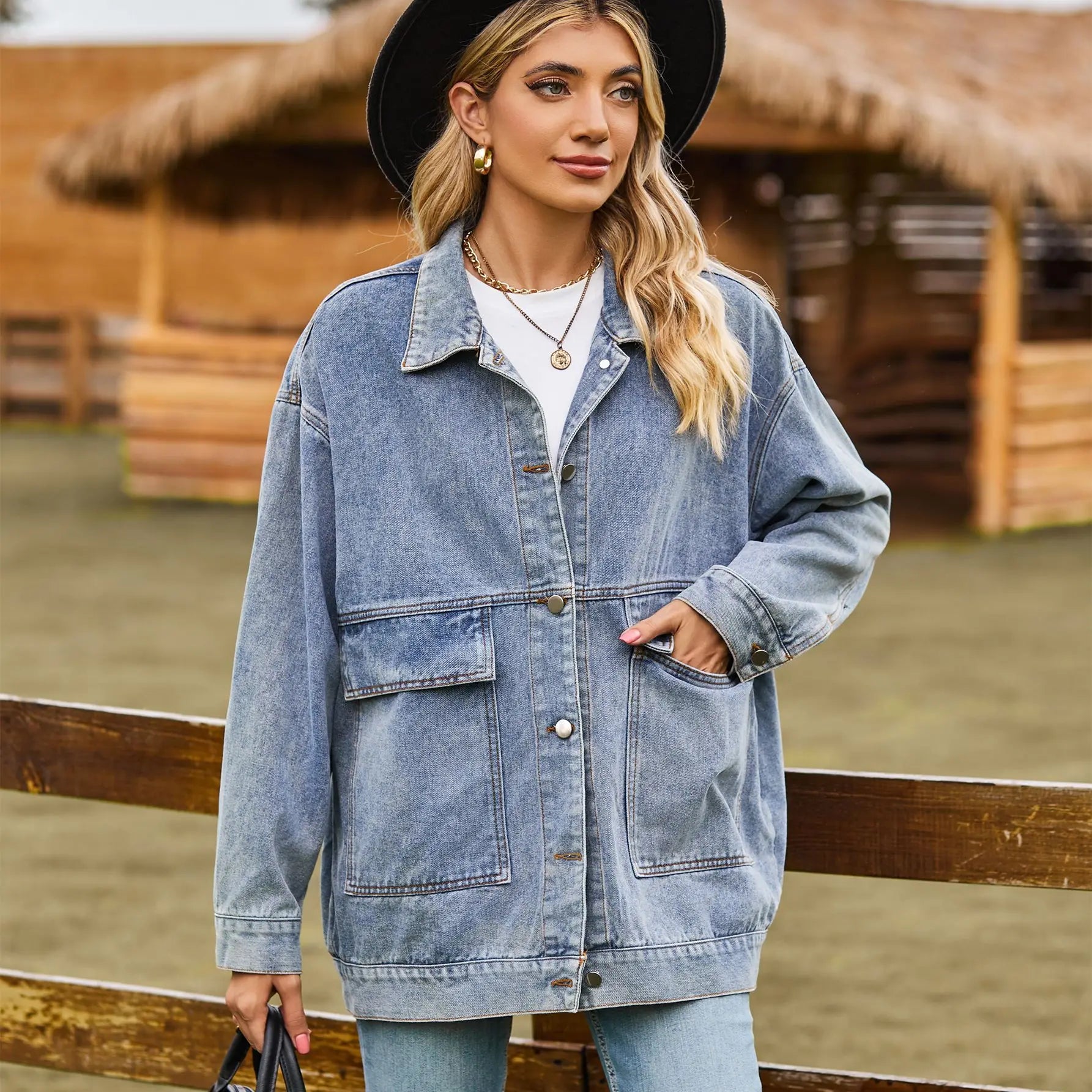 2023 Autumn New Women's Long Sleeve Denim Jacket Fashion Loose Versatile Mid-Length Jeans Coat Casual Clothing S-2XL