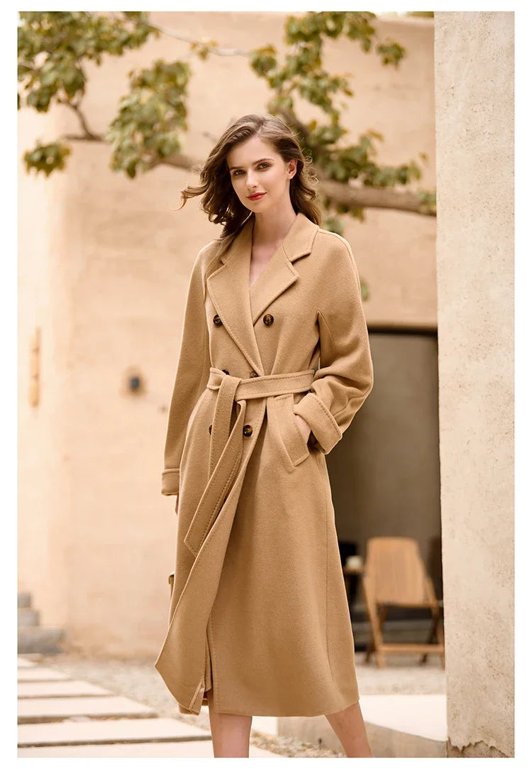 Women's Coat Double-sided 10% Cashmere 90% Wool Women's Long Coat Jacket, 2024 Winter New Long Cashmere Coat Women - reetell