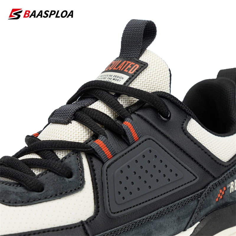 Baasploa Men Casual Waterproof Running Shoes Fashion Leather Skateboard Shoes Non-slip Wear-resistant Male Sport Shoes New - reetell