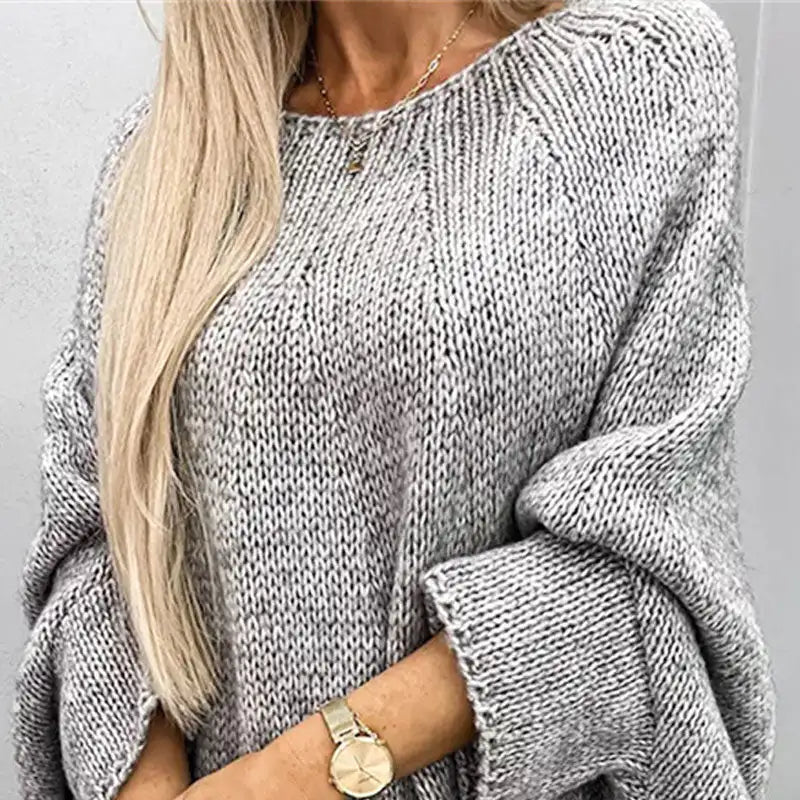 Women’s Sweater Tops Casual Knitted Long Sleeve Cape Sweater Solid Color Knitted Pullover Cape Round Neck Shawl Crochet Sweater - reetell