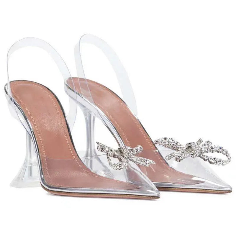 Fashion Transparent Soft PVC Women Pumps Luxury Rhinestones Bowknot Slingbacks High heels Spring Summer Wedding Party Shoes