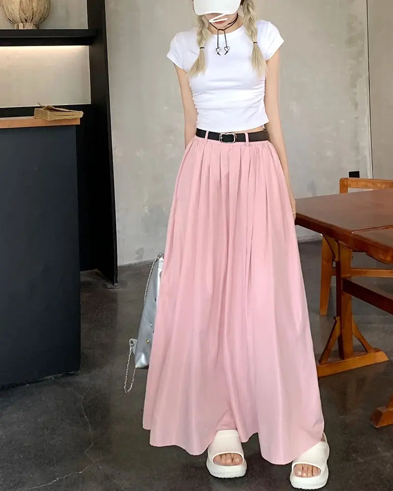 Y2K American Vintage Skirt Women Side Striped Designer Parachute Cargo Skirts Korean Casual Loose Drawstring Aesthetics Skirts - reetell