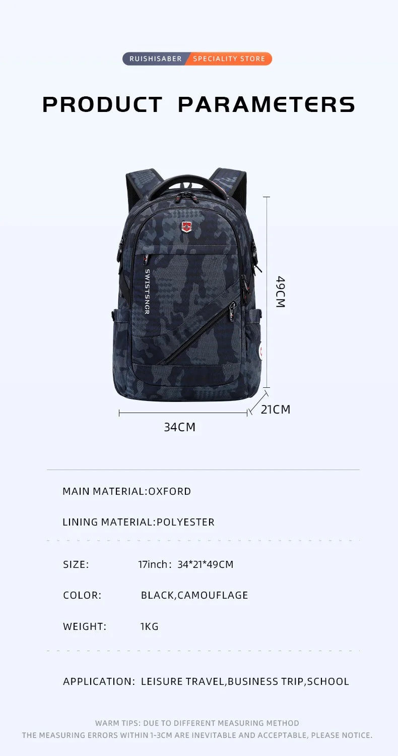 2024 New Waterproof Man Backpack Fit 17inch Laptop USB Charging Backpack Women Oxford Travel Male Bag Vintage School Bag Mochila