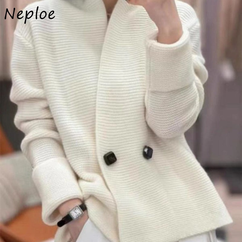 Neploe Korean Fashion Double Breasted Cardigans Mujer 2023 Autumn New Loose Knitted Cardigan Y2k Long Sleeve Loose Tops Women - reetell