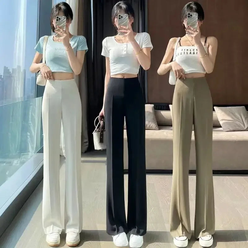 Black Straight Leg Tailoring White Office Female Pants High Waist Khaki Work Trousers for Women Clothes Summer Slacks Classic G - reetell