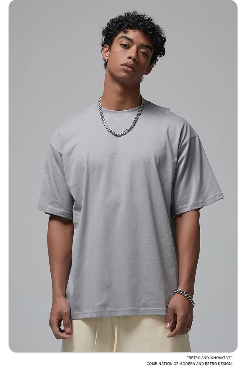 ZODF New 2024 Summer Men Basic 190gsm Cotton T-Shirts Unisex Oversized Comfortable O-Neck T Shirt Brand Tops HY0756