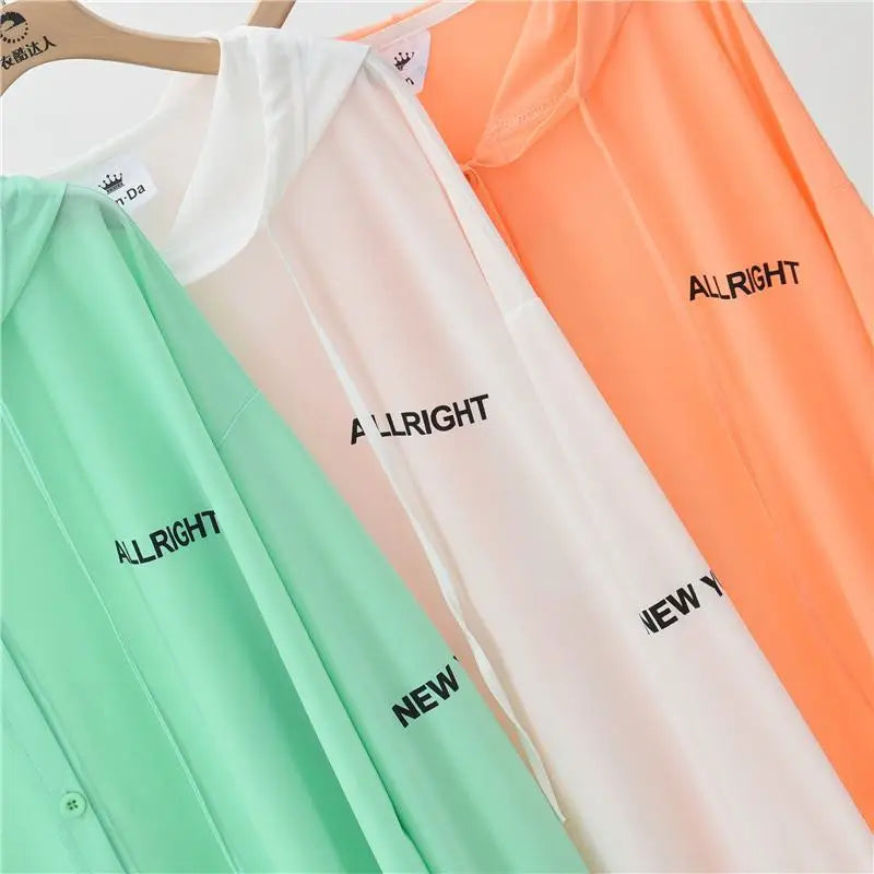 Spring Summer New Hooded Long Sleeve Ice Silk Fabric Sunscreen Clothing Women Fashion Solid Color Zipper Loose Casual Cardigan - reetell