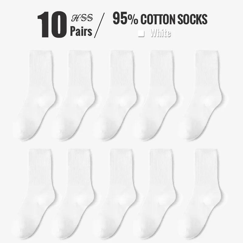 HSS 95% Combed Cotton Socks Men Business Dress Long Socks Casual Solid Color Spring Summer Black White Sock For Male Comfortable