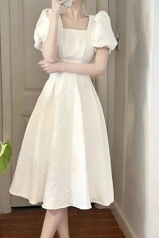 Sweet White Vestidos 2023 New Puff Sleeve Dress Women Mori Vintage Wrap Bodycon Short Dresses Preppy Style School Robes Female - reetell